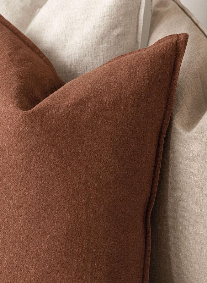 Foindtower Pack of 2, Decorative Linen Soild Throw Pillow Covers Soft Accent Cushion Case Farmhouse Neutral Pillowcase for Chair Couch Sofa Bedroom Living Room Home Decor 26 x 26 Inch Fall Rust Orange - Image 4